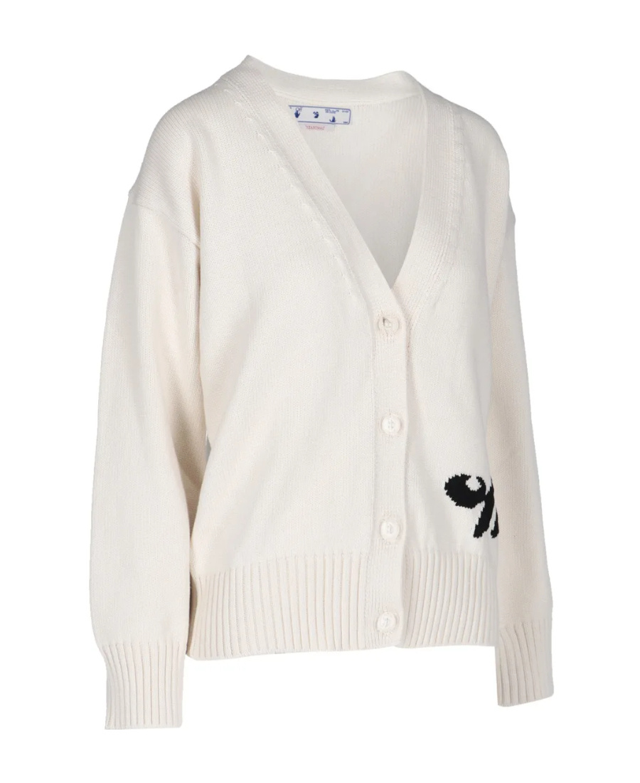 Off-white Intarsia-knit Logo Cardigan In White