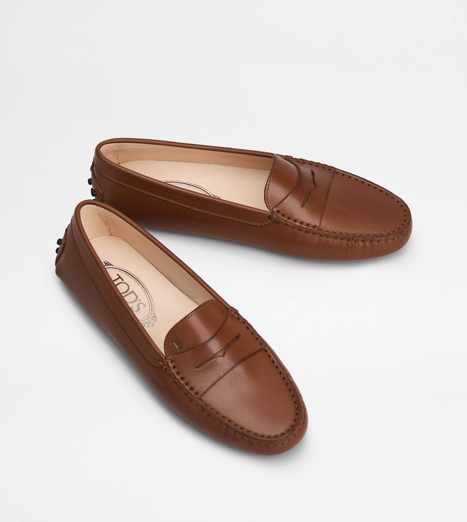 Tod's Penny Strap Loafers Stitch Detailing Rubber Sole In Brown