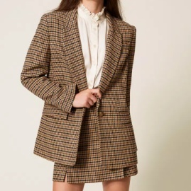 Twinset Checked-print Single-breasted Blazer In Brown