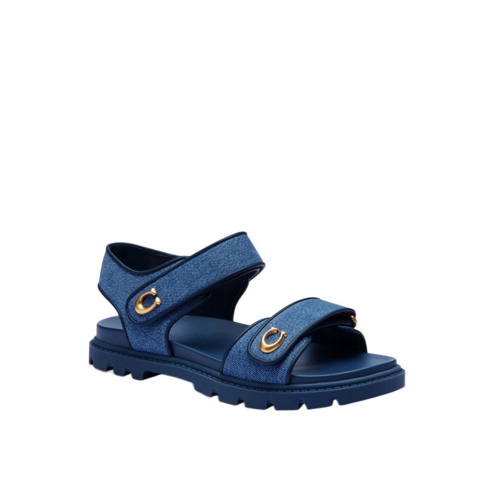 Coach Brynn Denim Touch-strap Sandals In Dark Blue