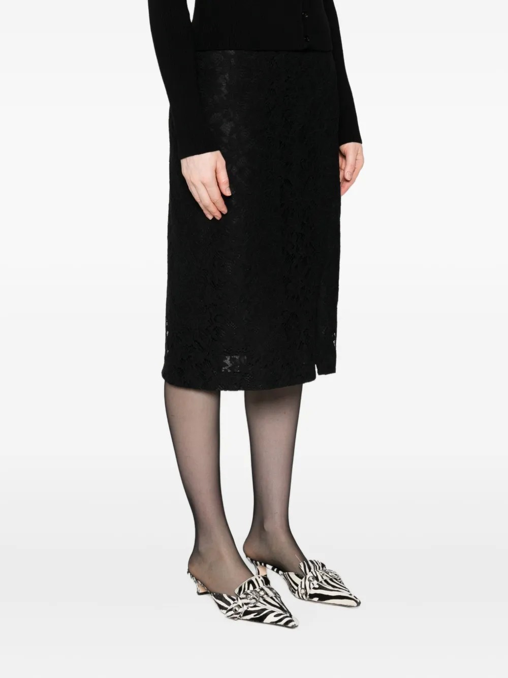 Blumarine Lace-floral Midi Skirt In Black