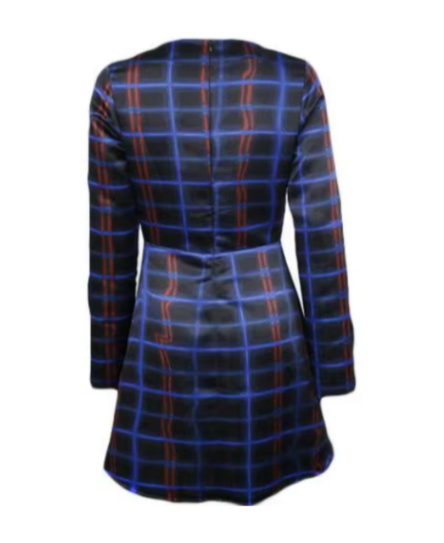 Kenzo Long-sleeved Plaid Dress In Black
