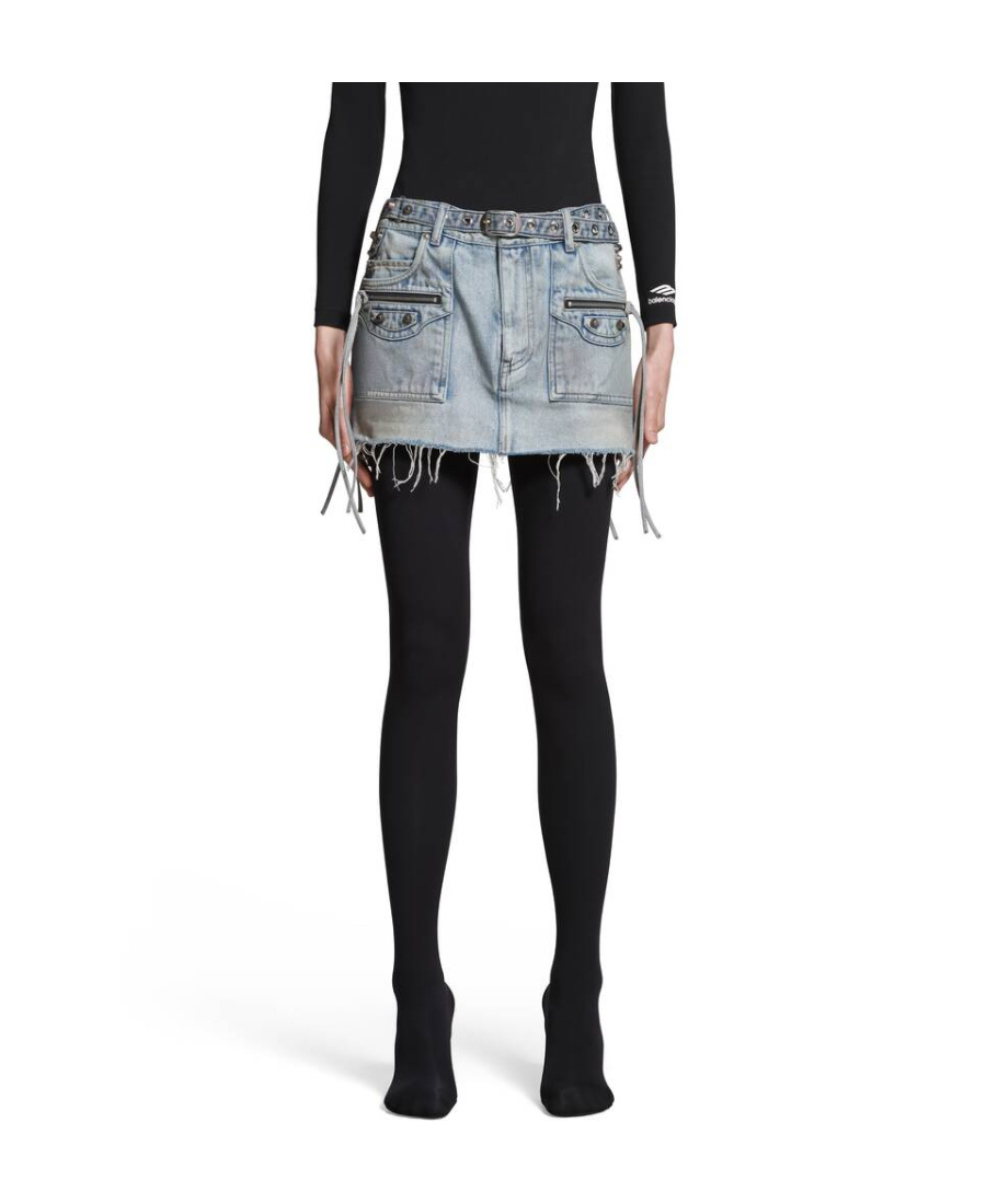 Shop Balenciaga Women's Cagole Mini Skirt In Blue In Gray