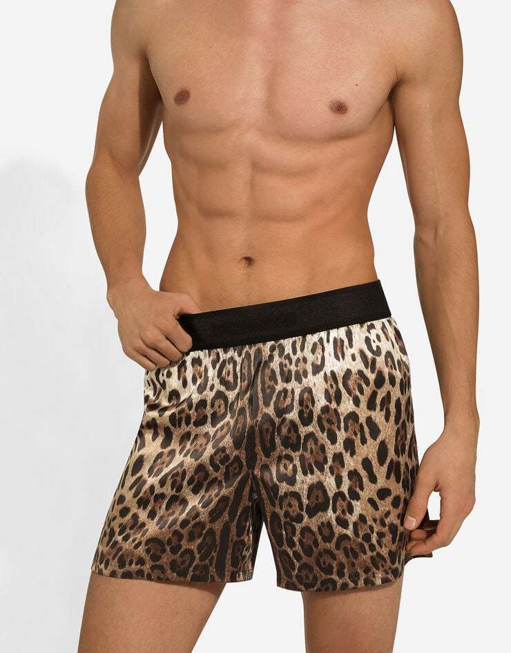 Dolce & Gabbana Leopard Print Silk Boxer Shorts In Green