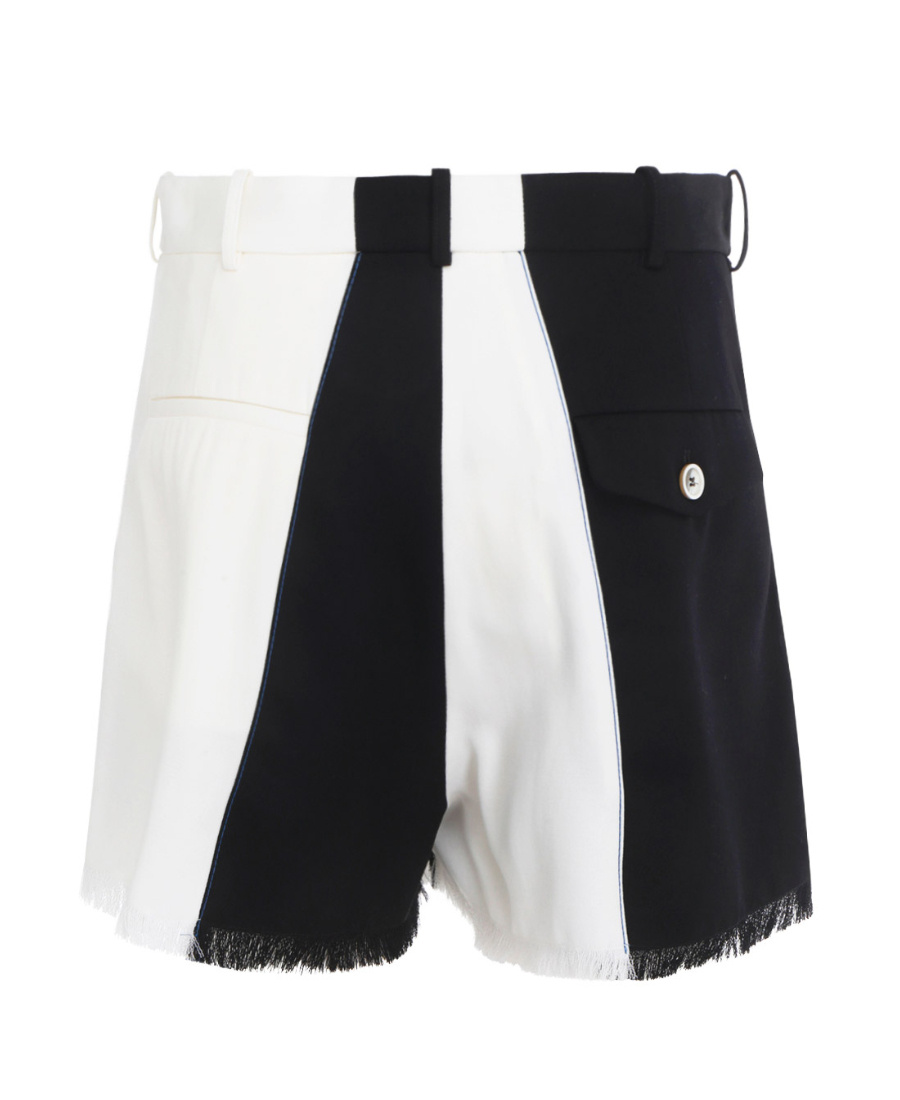Marni Two-tone Frayed Wool Shorts In Black