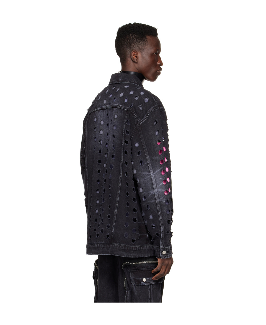 We11 Done Black Logo Denim Jacket In Black