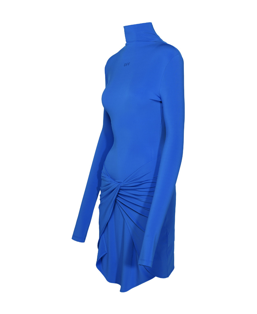 Off-white Twist-front Printed Jersey Mini Dress In Blue
