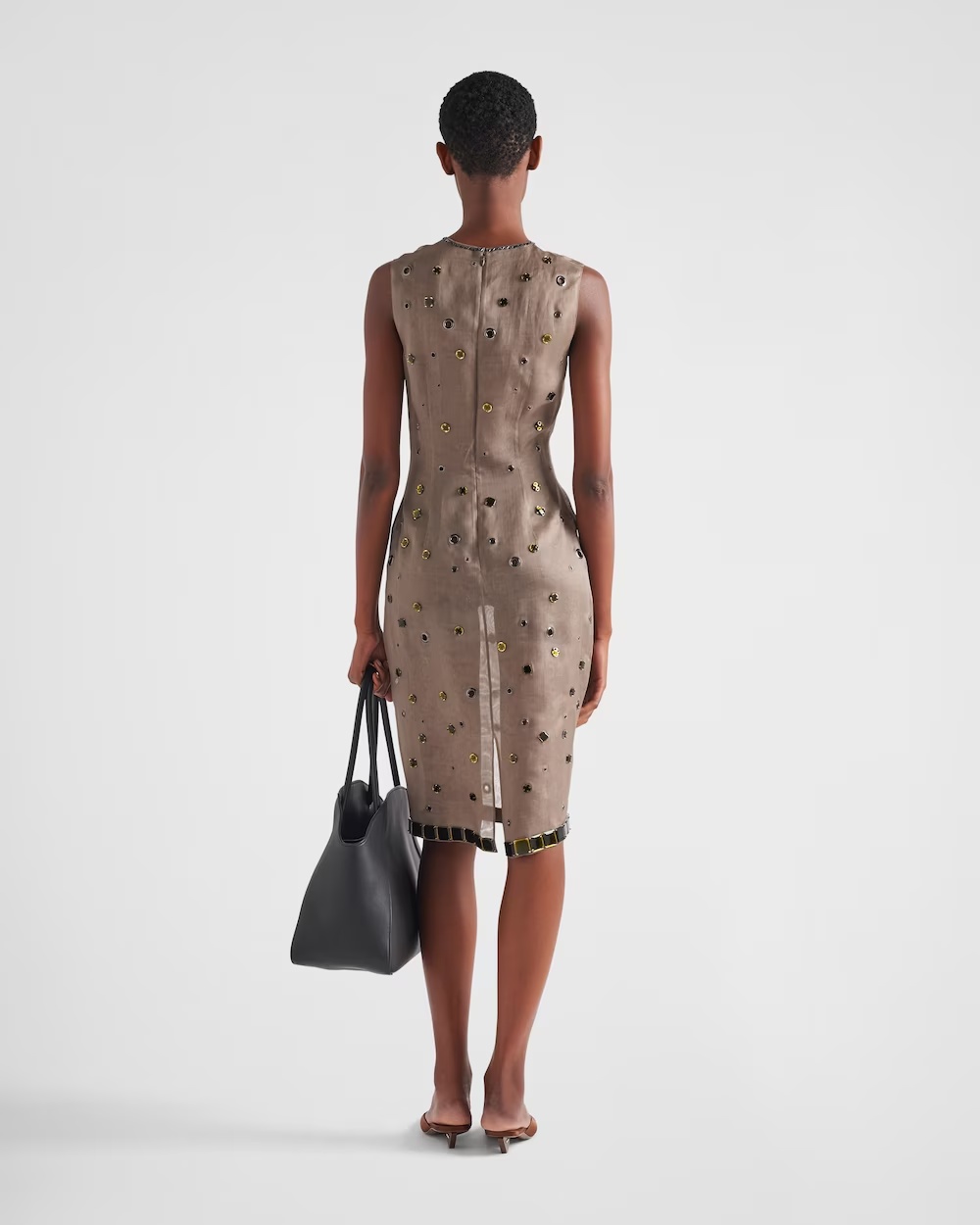 Prada Embroidered Sheer Silk Midi Dress In Military Green