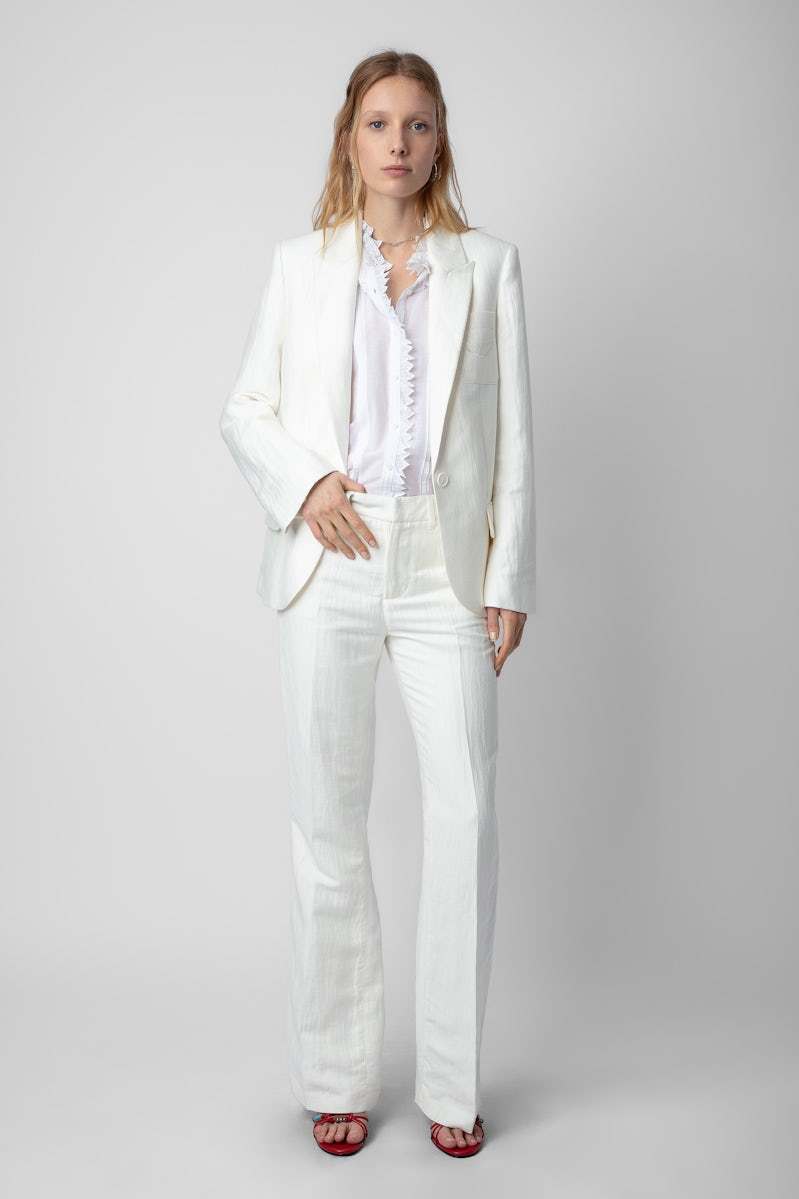 Zadig & Voltaire Zadig&voltaire Women's Blanc Vow Logo-embroidered Single-breasted Linen Blazer In White