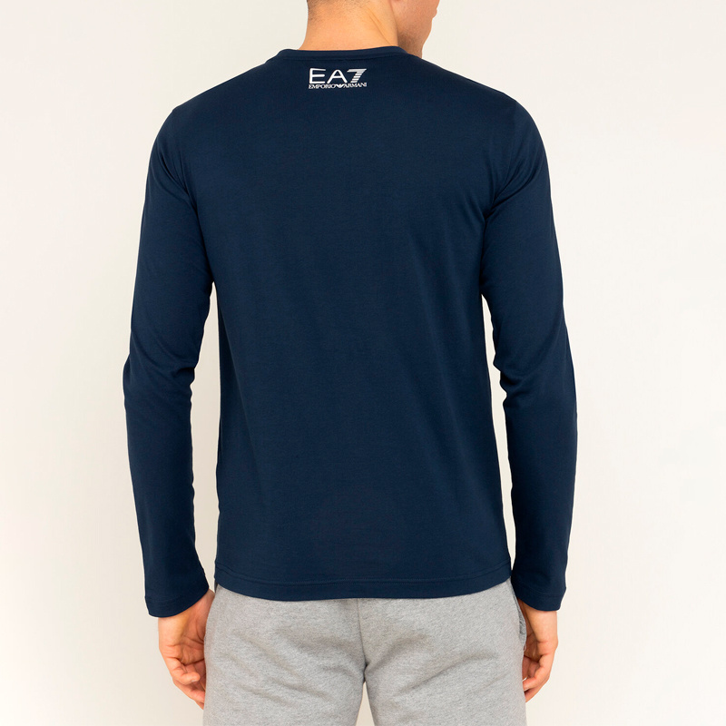 Ea7 T-shirt With Round Neck And Long Sleeves In Blue