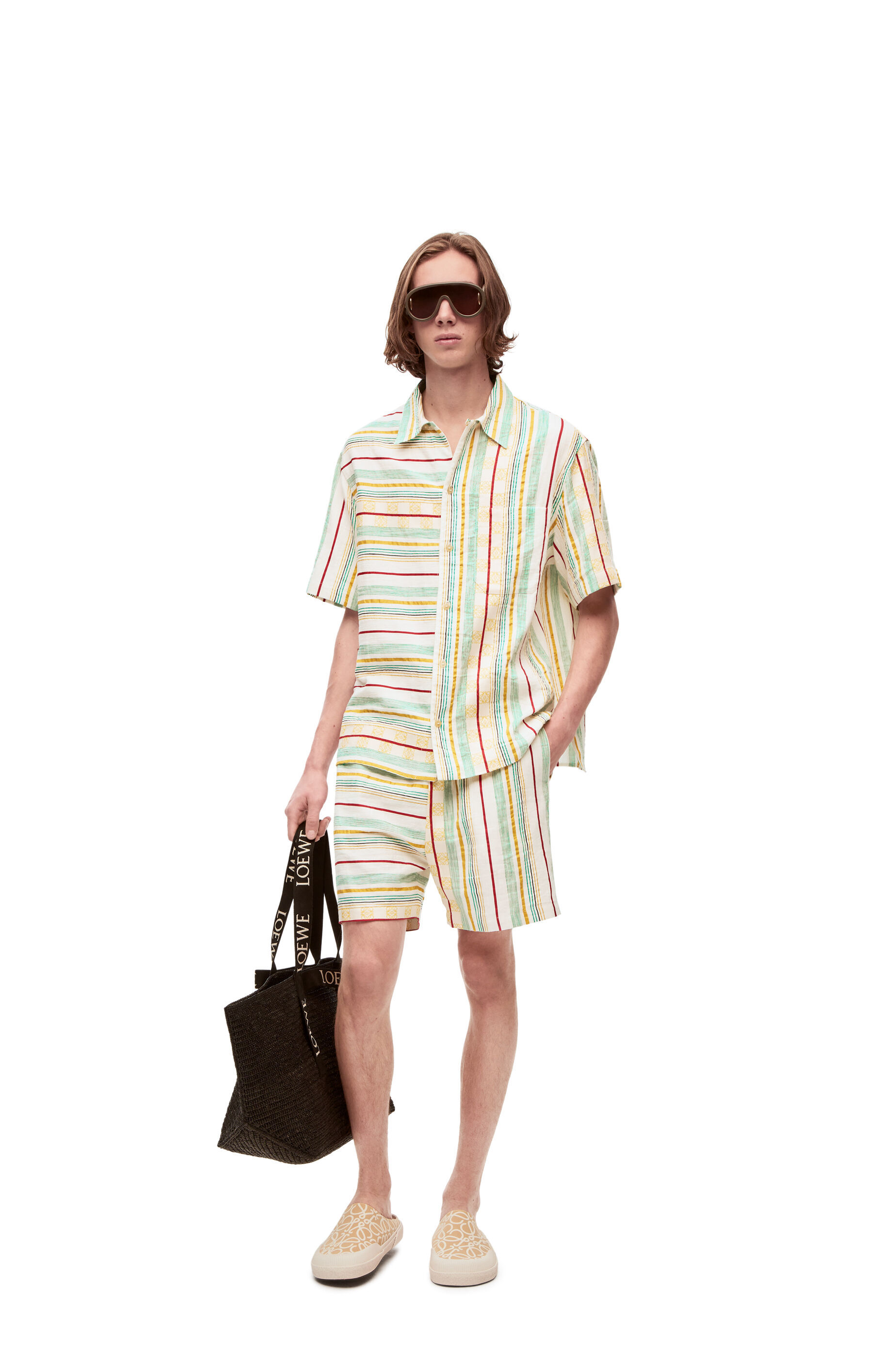 Loewe Anagram-jacquard Striped Shorts In White