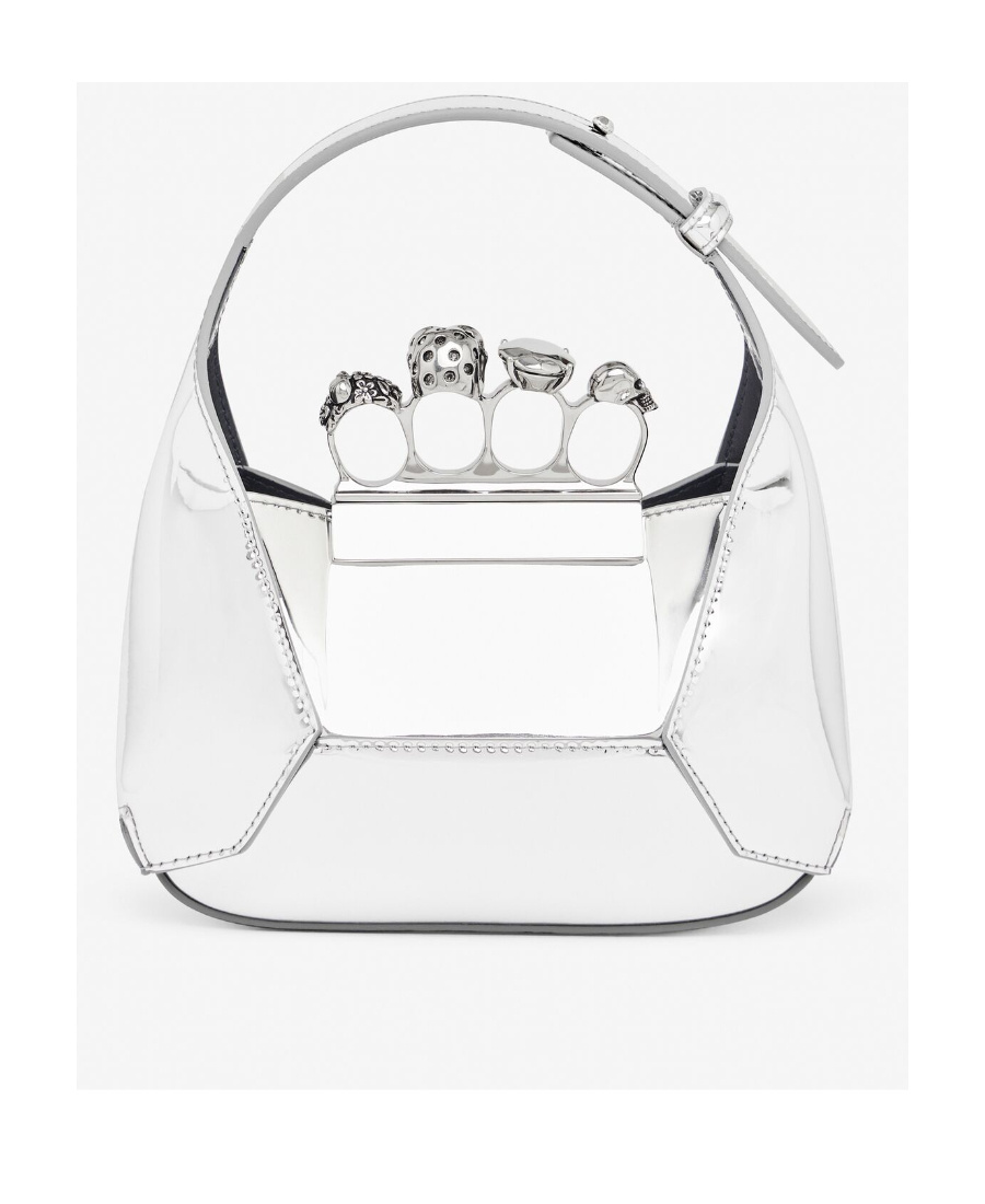 Alexander Mcqueen Mini Jewel Skull Metallic Top-handle Bag In White