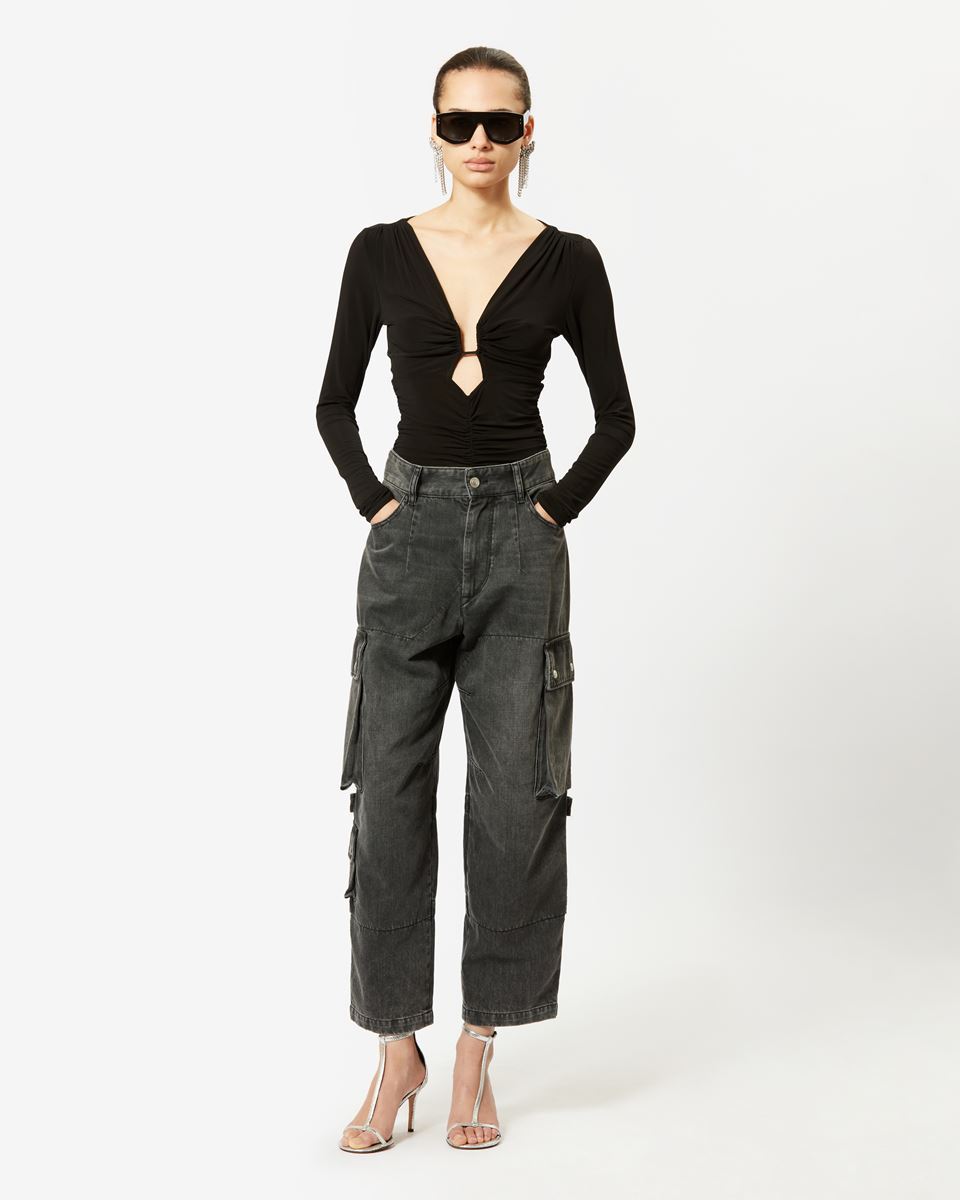 Isabel Marant V-neck Draping Detailed Long Sleeved Top In Black