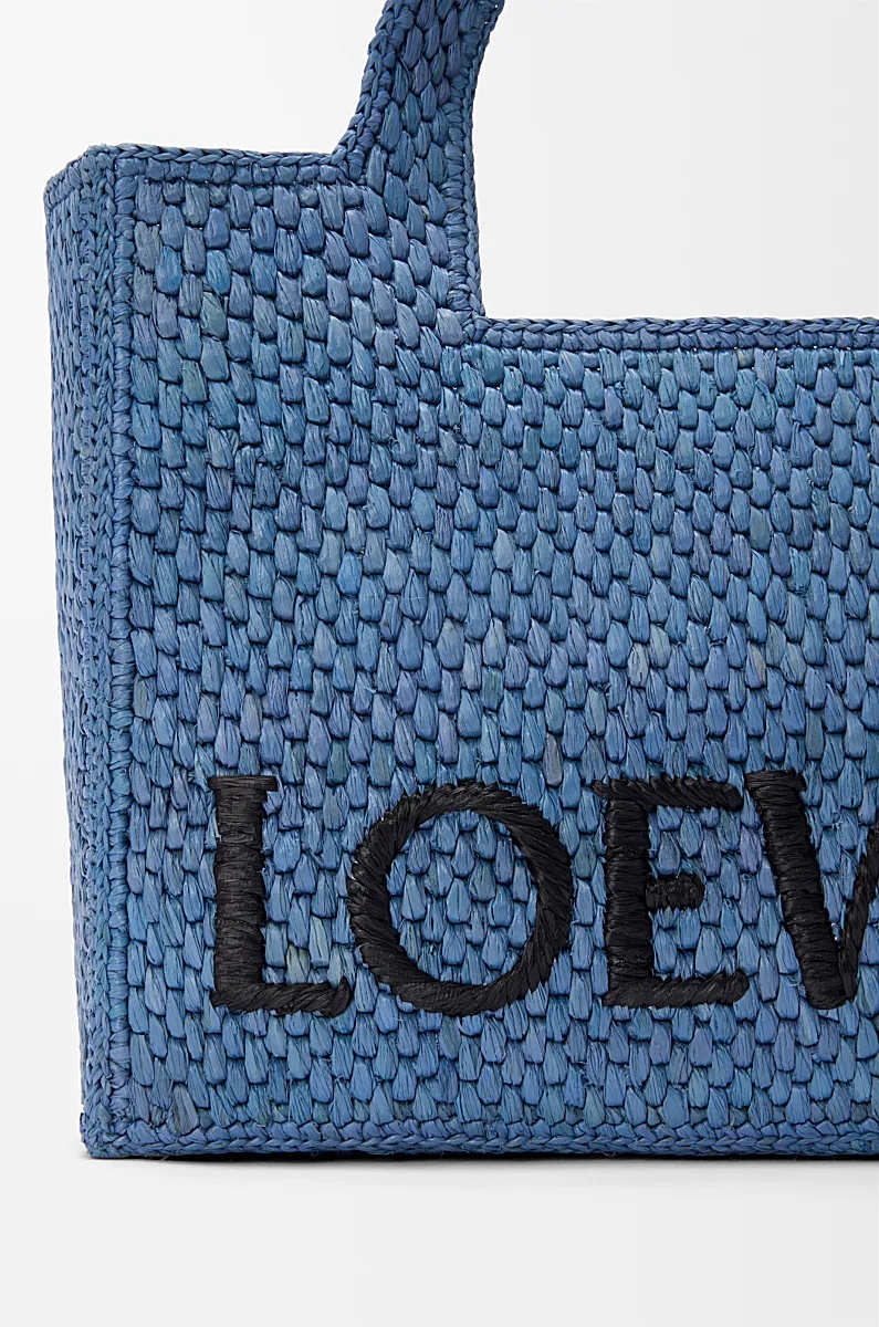 Loewe Small Font Woven-raffia Tote Bag In Light Blue
