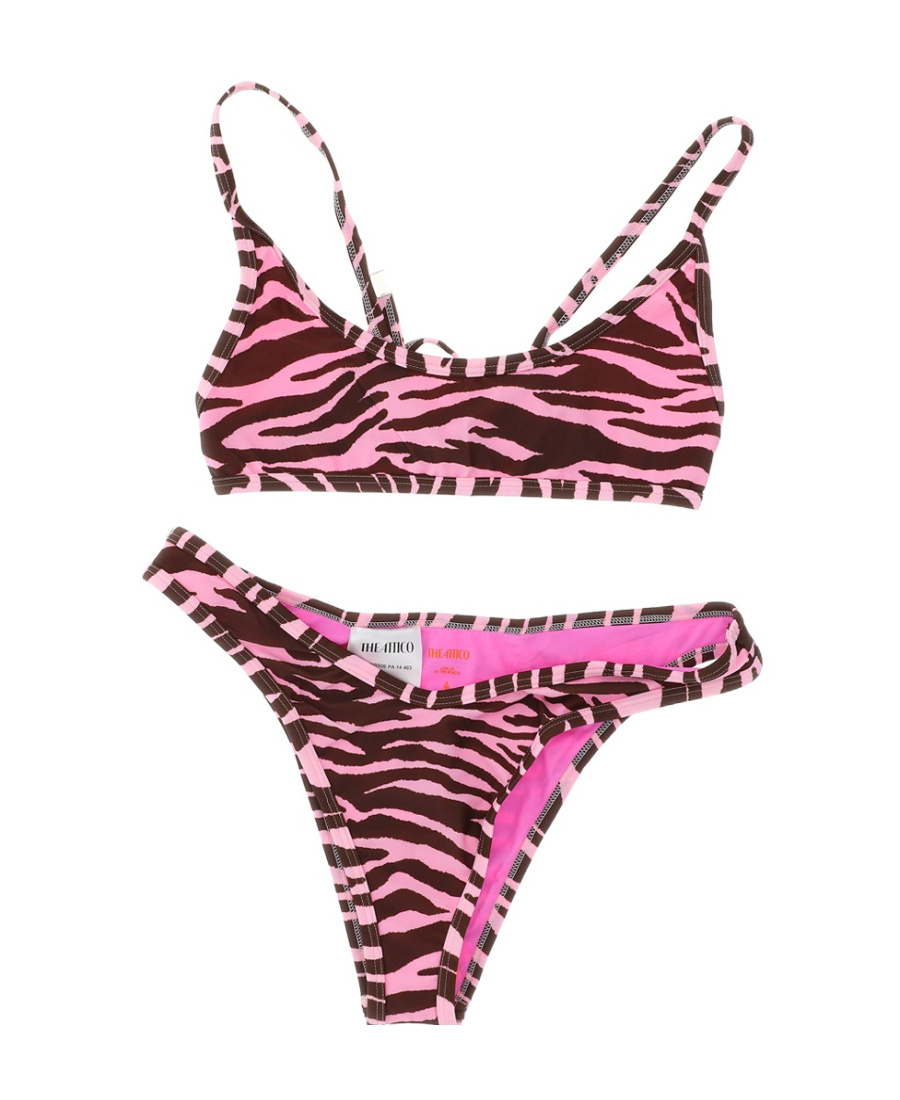 Attico Zebra-print Bikini In Brown