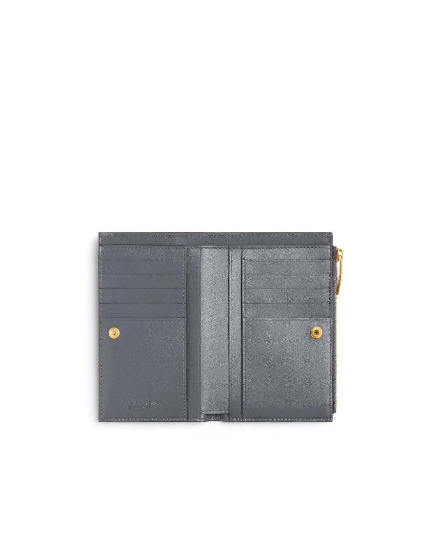 Bottega Veneta Logo Zipper Wallet In Gray
