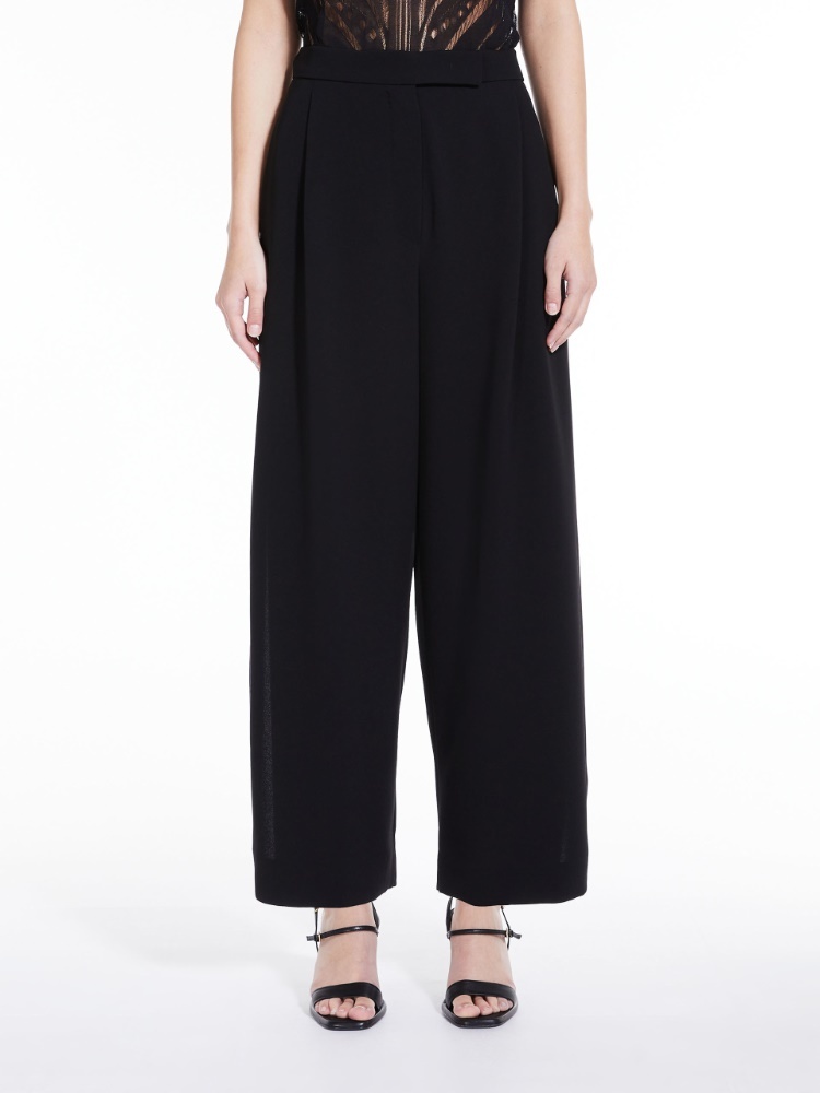 Max Mara Long Wide-leg Trousers With Tailored Fit And Side Pockets In Black