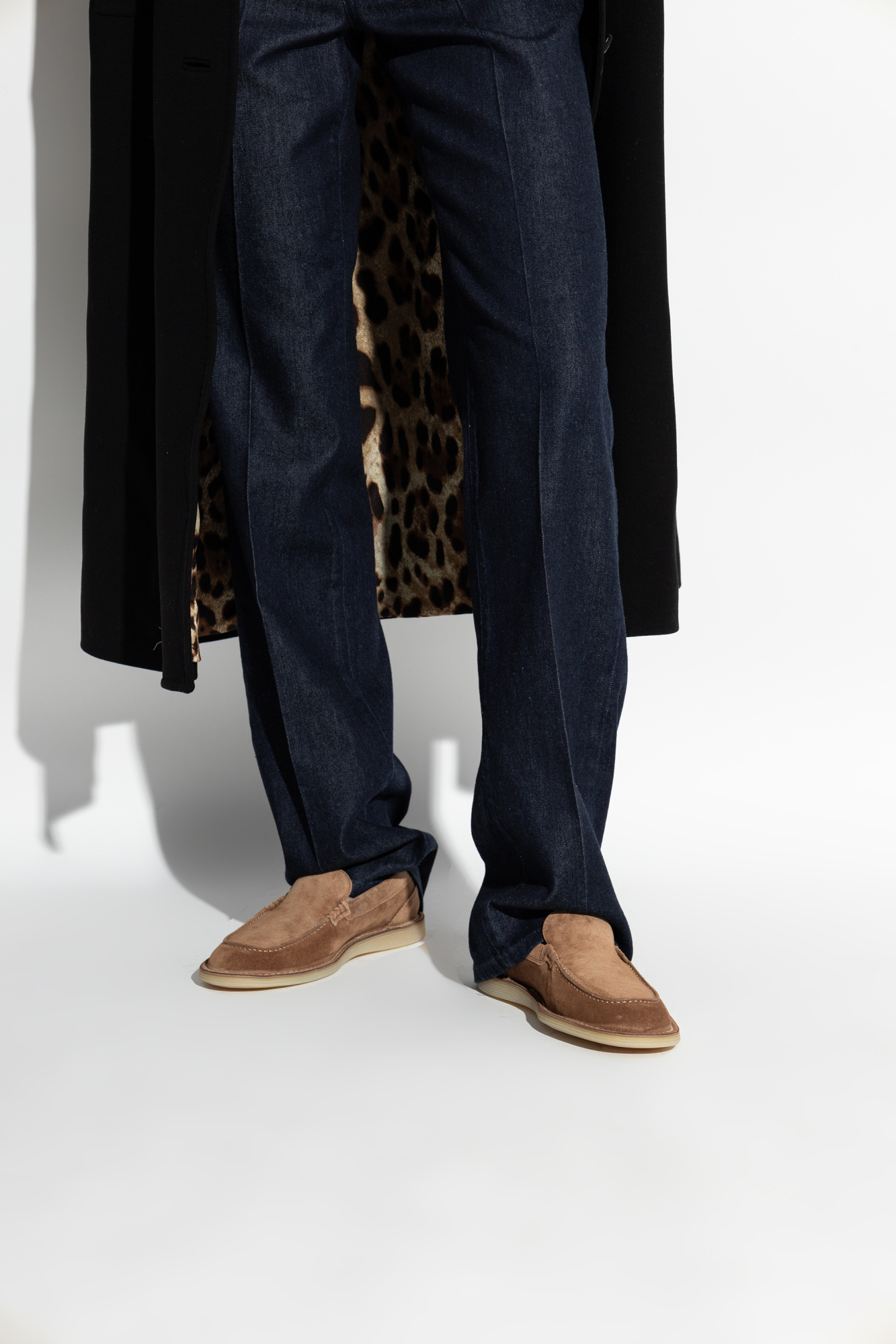 Dolce & Gabbana Dg Logo Suede And Shearling Loafers In Brown