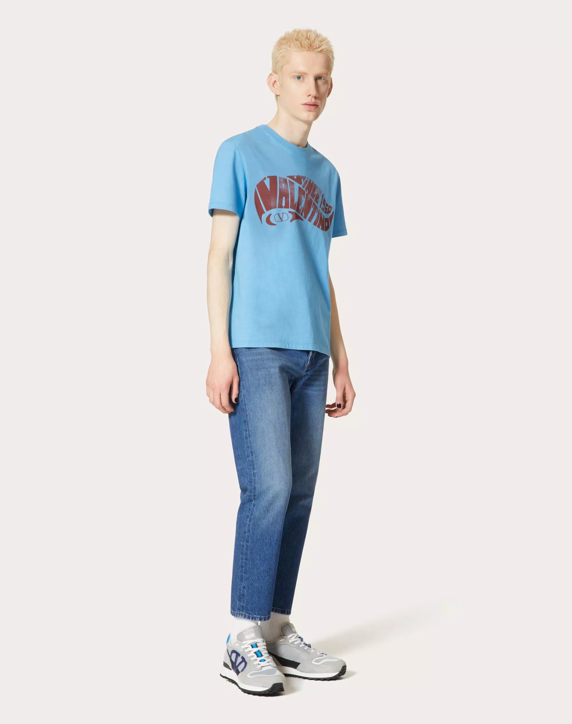 Valentino Logo-print T-shirt In Sky Blue