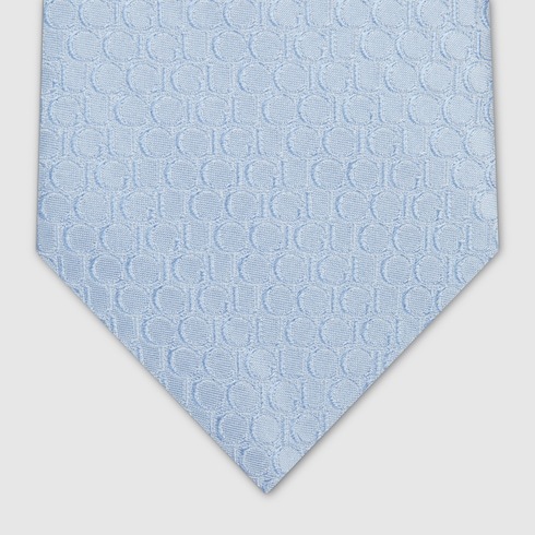 Gucci Silk Logo Jacquard Tie In Blue