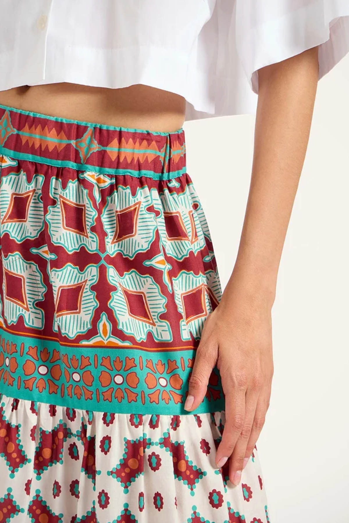 La Doublej Big Printed Tiered Cotton Maxi Skirt In Multi
