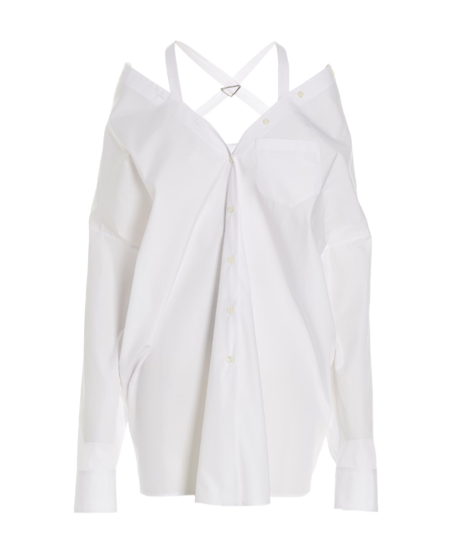 Prada Logo-plaque Off-shoulder Shirt In White