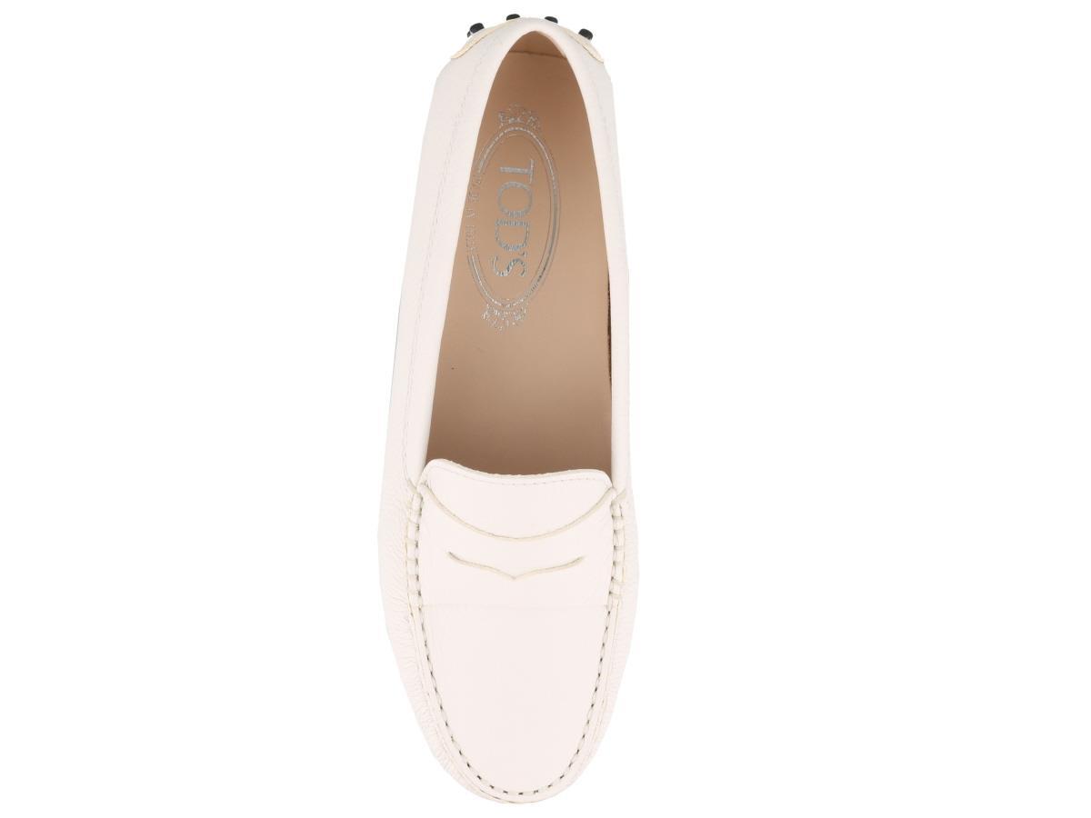 Tod's New Gommini Loafers In Hammered Leather With Sleeper In White