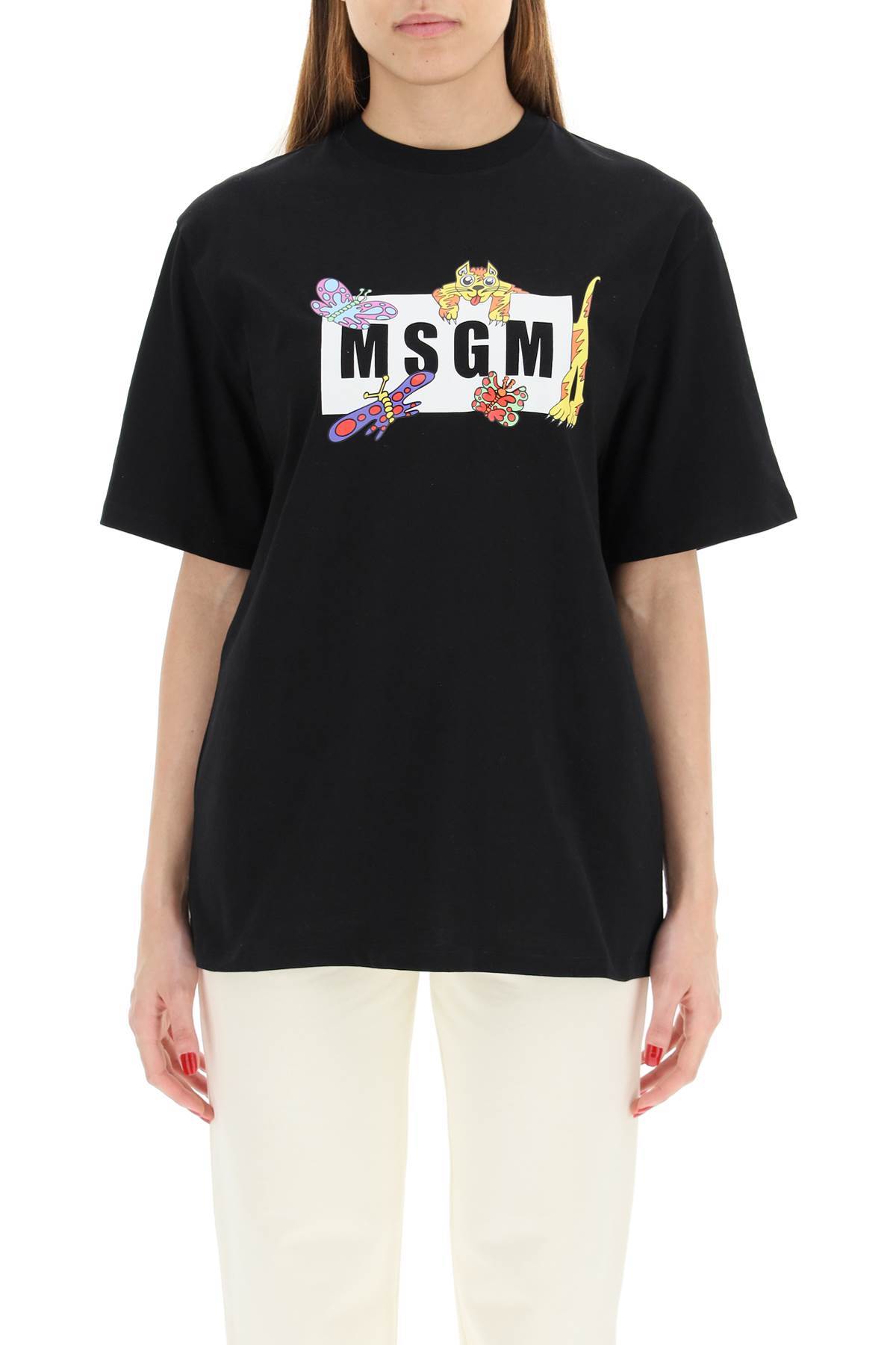 Msgm Round Collar Logo T-shirt In Black