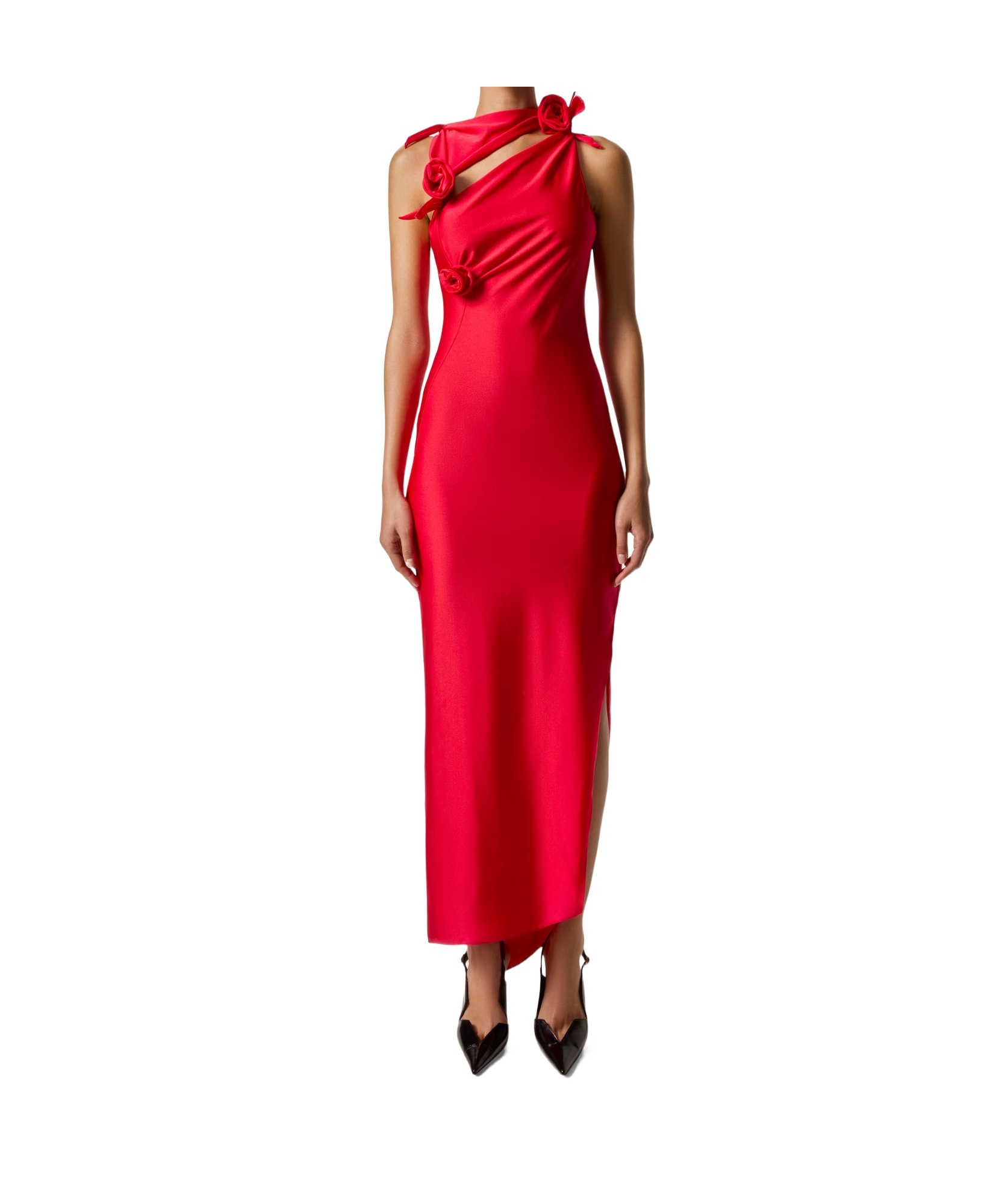 Coperni Red Asymmetric Flower Maxi Dress In Red