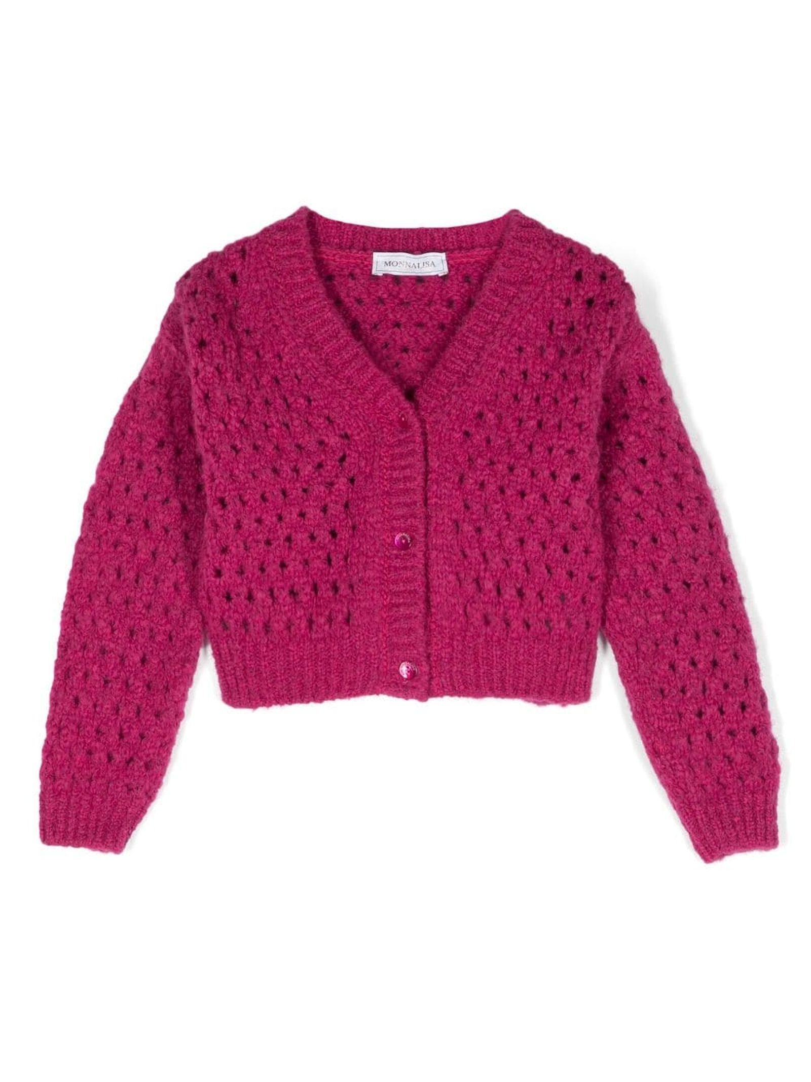Monnalisa Open-knit Ribbed Cardigan In Red