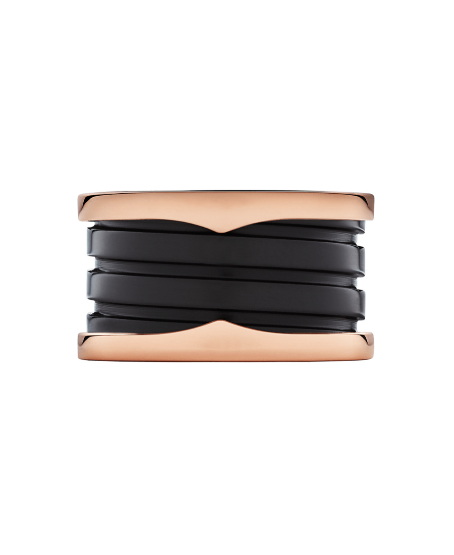 Bvlgari Rose Gold And Blcak Ceramic B. Zero1 Four-band Ring In Black