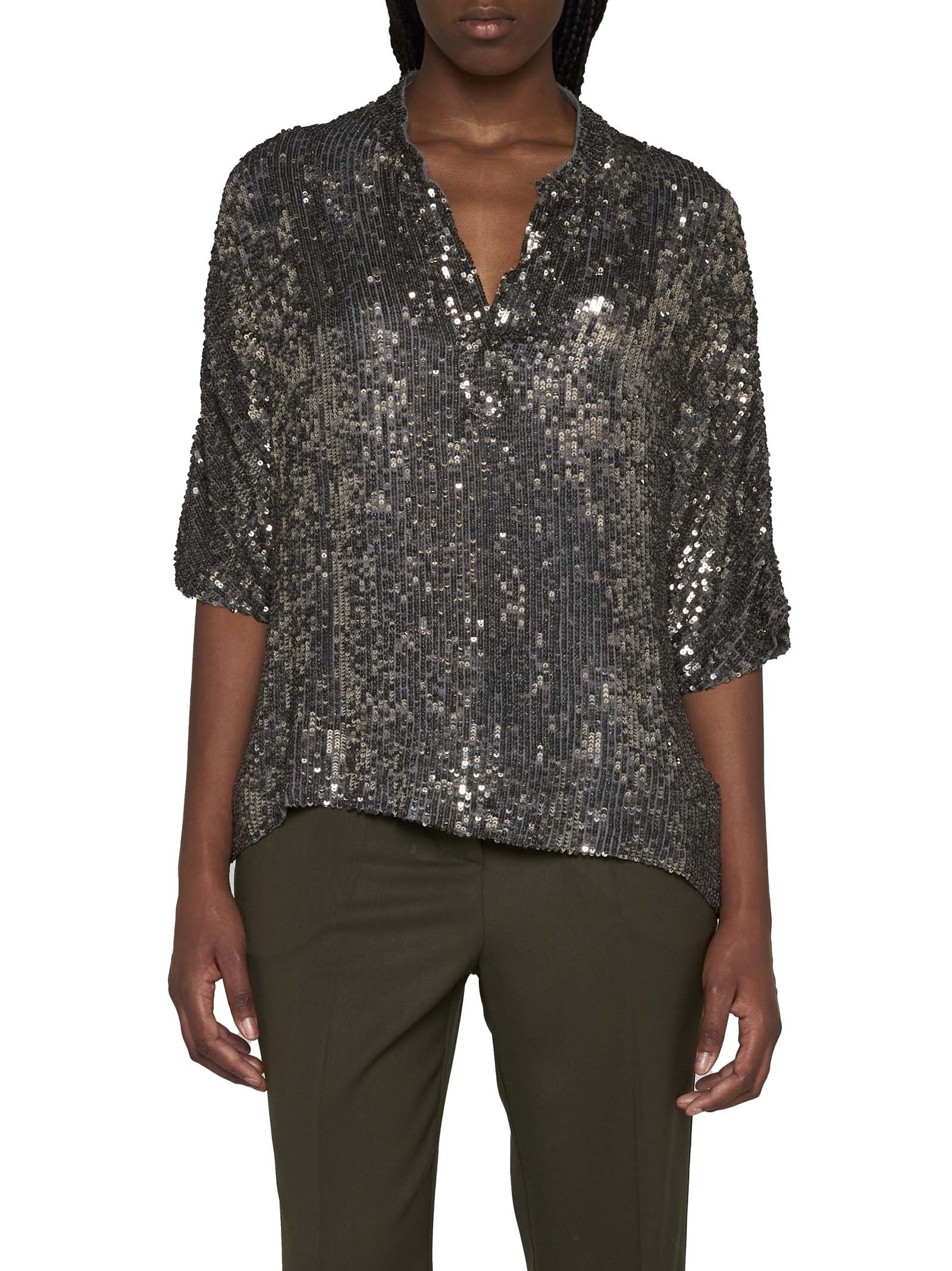 P.a.r.o.s.h Metallic Sequin Blouse With V Neck In Tech Fabric Woman