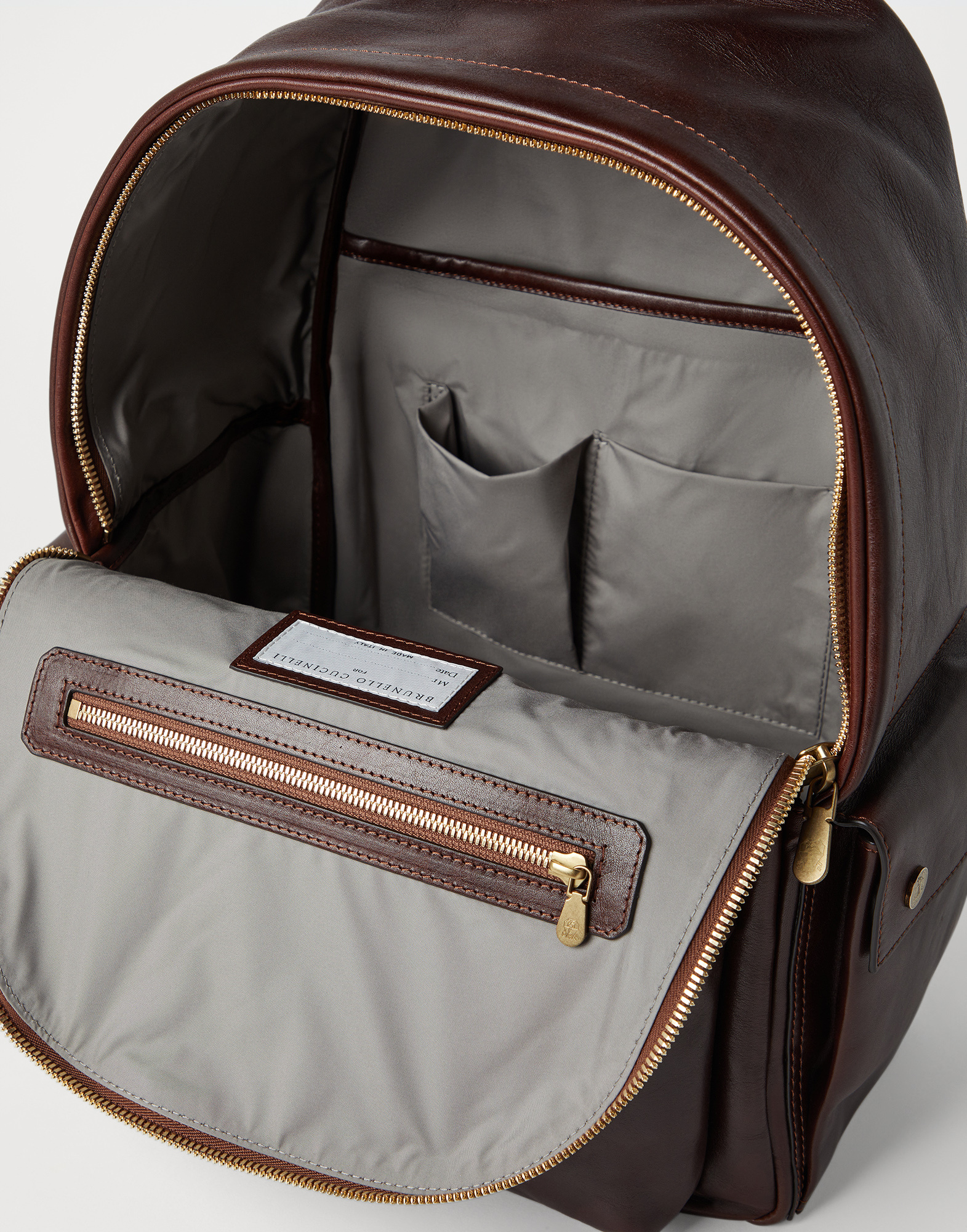 Brunello Cucinelli Structured Leather Backpack With Zip And Flap Pockets In Burgundy
