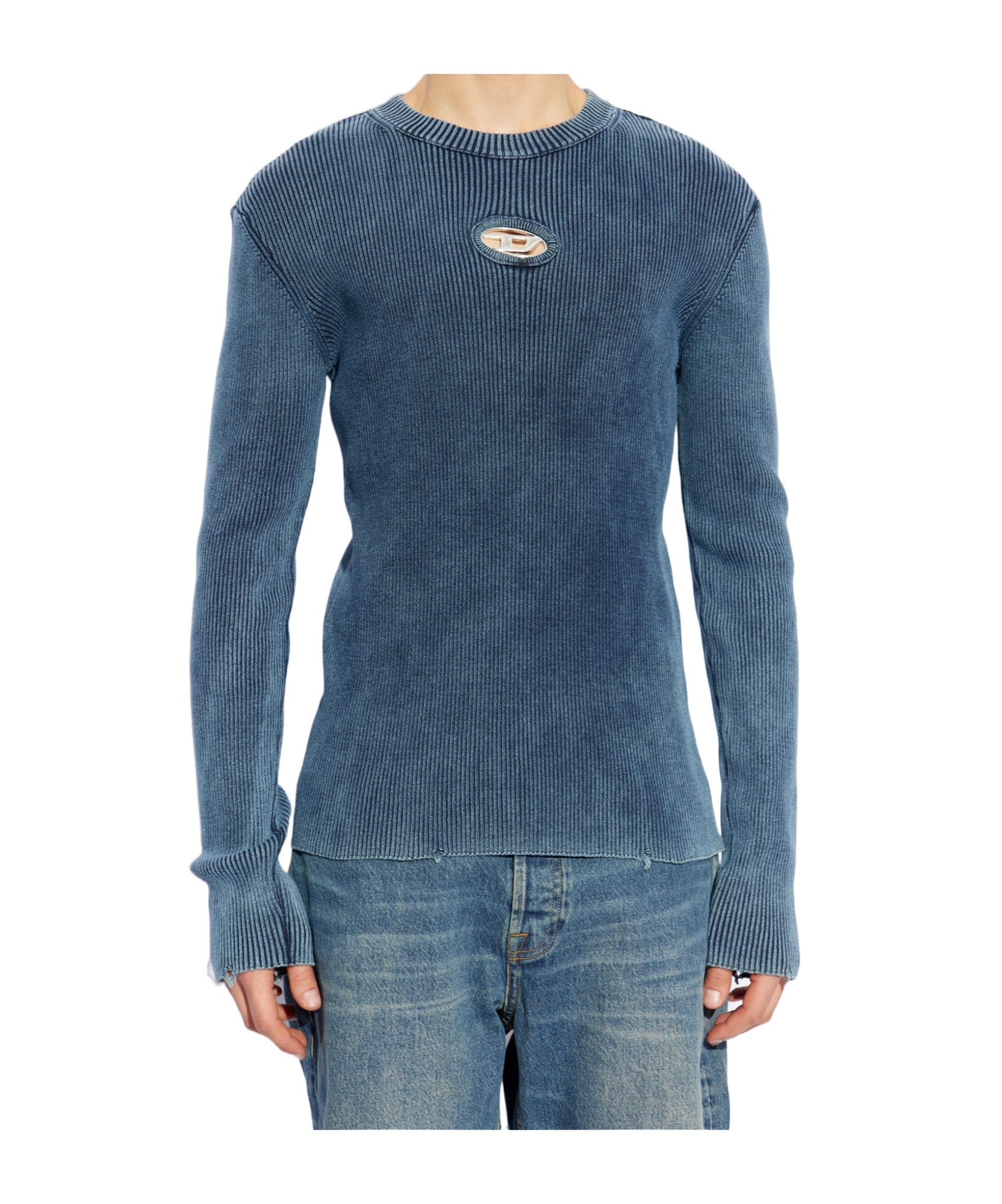 Diesel 'darin' Blue Crewneck T-shirt With Oval D Logo Cut-out On The Front In Blue
