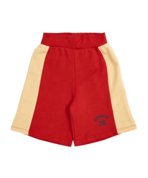 Versace Logo-print Two-tone Cotton Shorts In Red