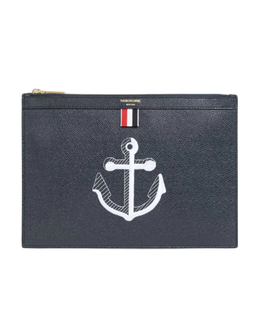 Thom Browne Anchor Embroidered Clutch In White