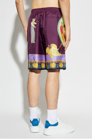 Versace Elasticated Silk Shorts In Purple