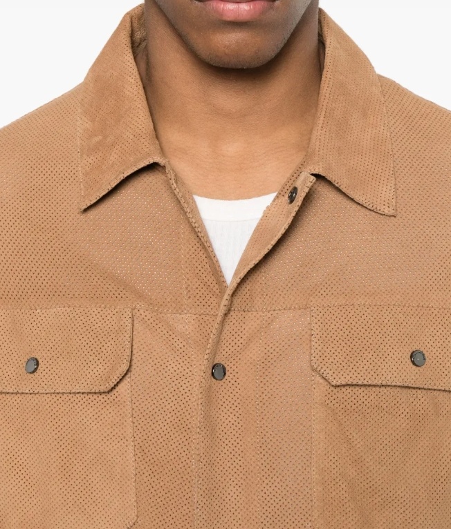 Emporio Armani Perforated Goatskin Suede Jacket In Pink