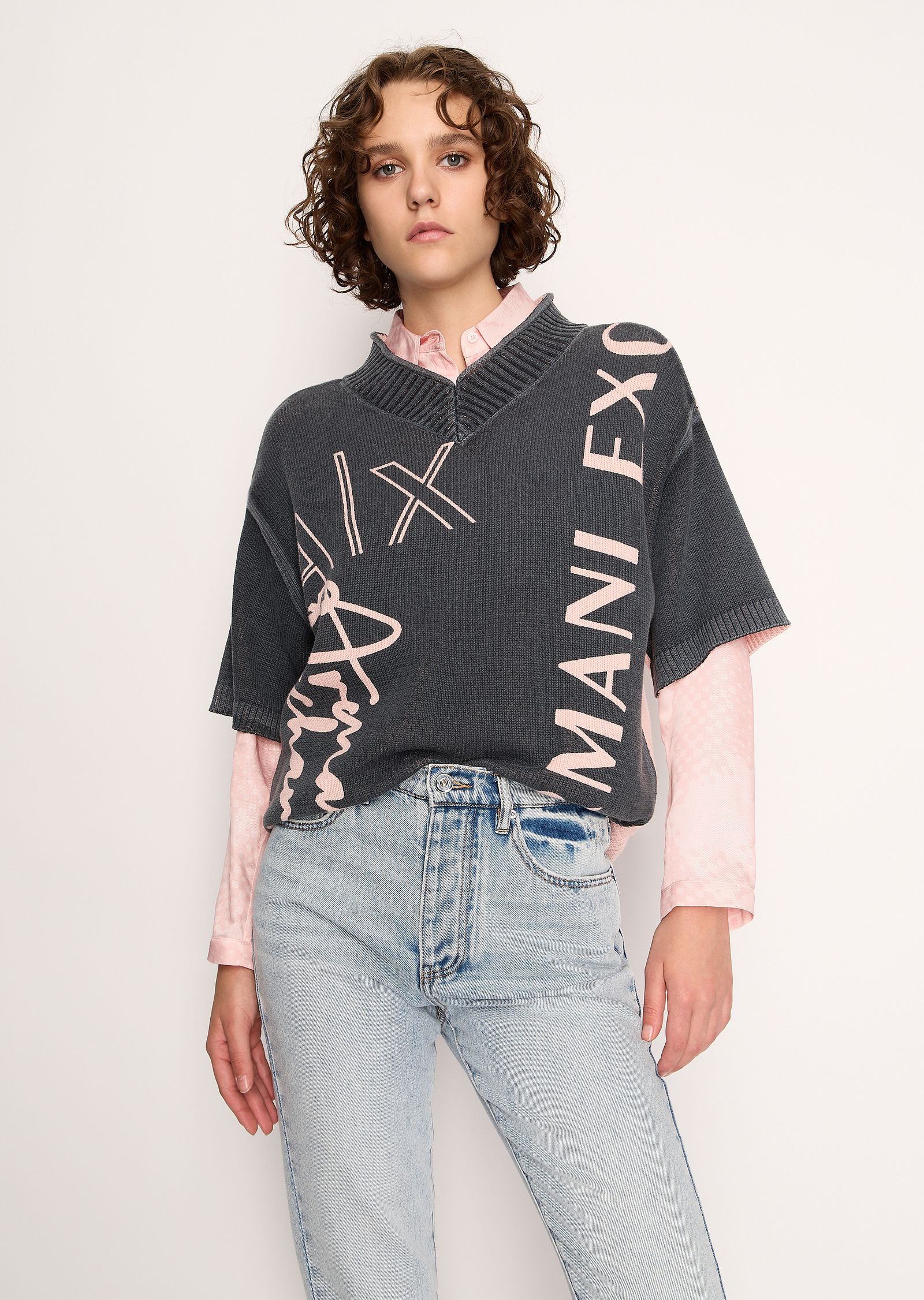 Armani Exchange Belt Loop Denim Trousers In Gray