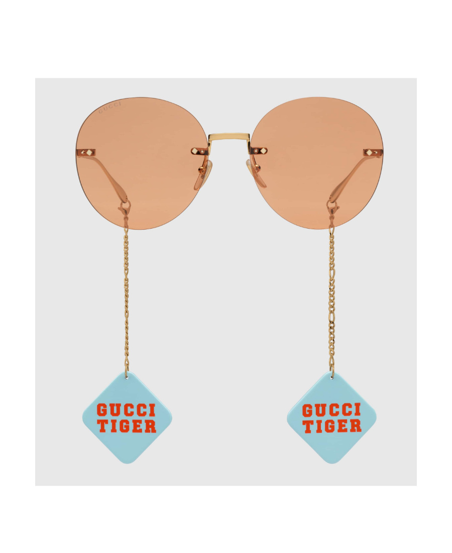 Gucci Round-frame Logo-charm Sunglasses In Nude