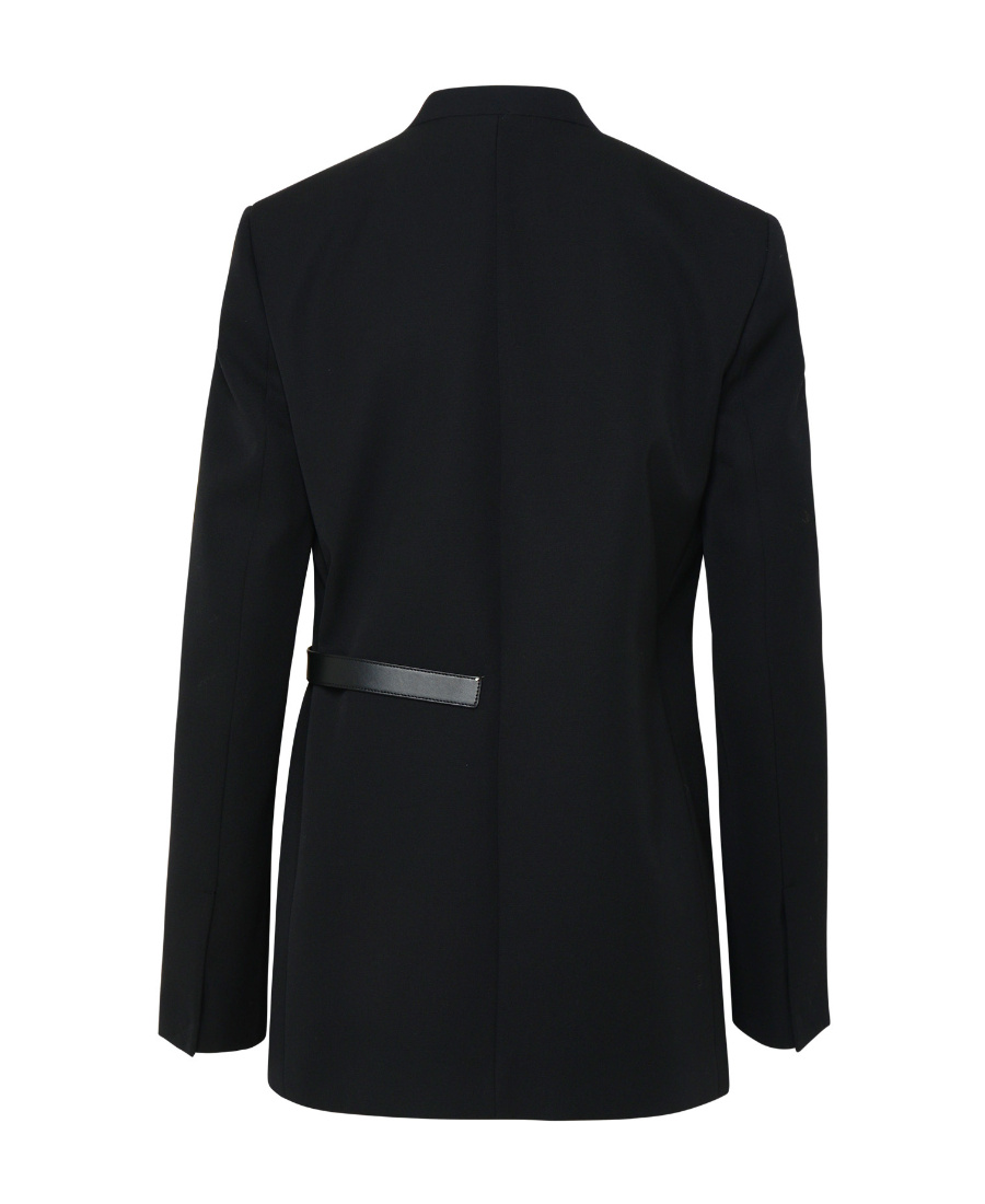 Jil Sander Collarless Belted Blazer In Blue