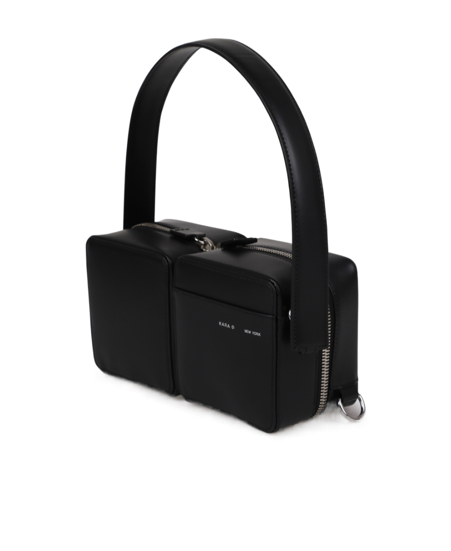 Kara Leather Shoulder Bag In Black