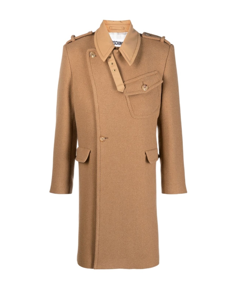 Moschino Panelled Wool-blend Single-breasted Coat In Nude
