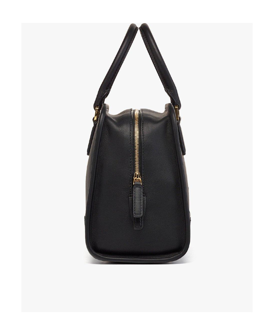 Mcm Medium Logo Embossed Aren Boston Bag In Black