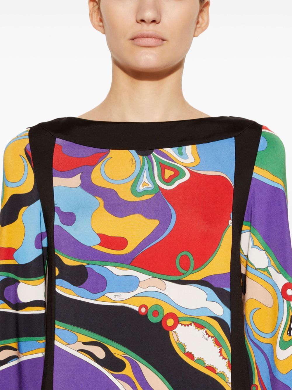 Shop Emilio Pucci Orchidee-printed Long-sleeved Mini Dress In Black