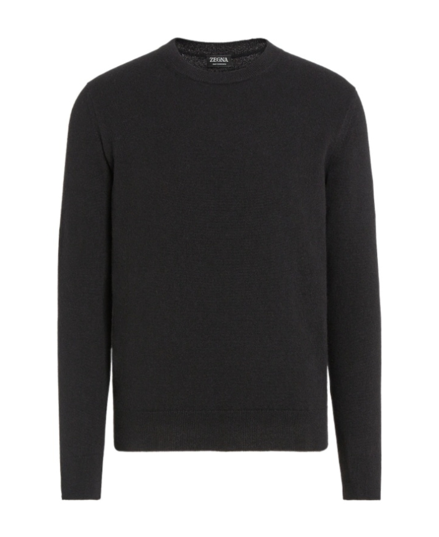 Zegna Oasi Cashmere Round Neck Sweater In Black