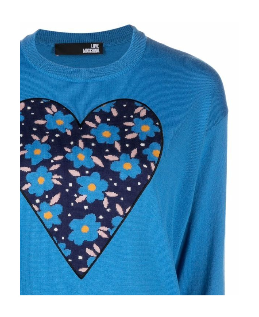 Moschino Heart Intarsia Rib-trimmed Jumper In Blue