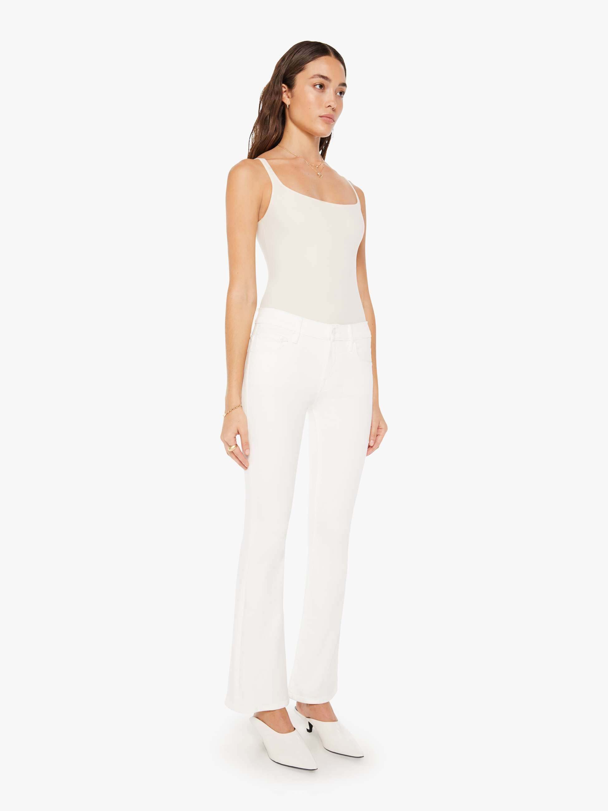 Mother Mid-rise Flared Jeans In White