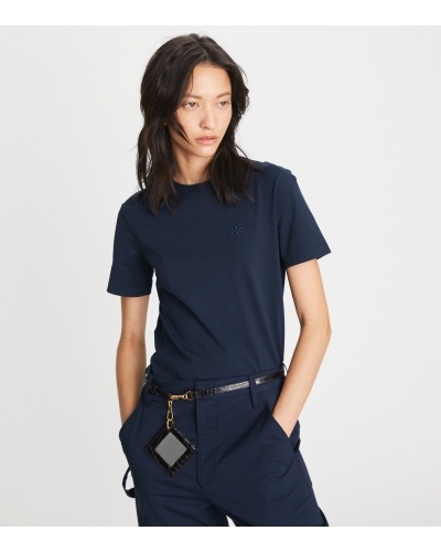 Tory Burch Embroidered-logo Cotton T-shirt In Black