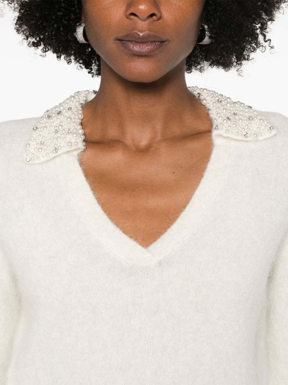 Liu •jo Pearl Neck Knitted Sweater In White